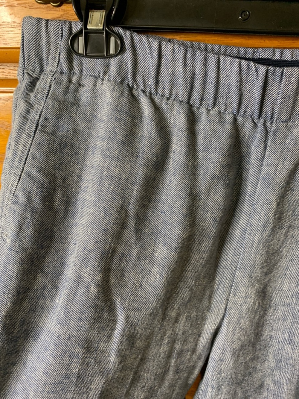 linen blend blue Chambray pull on wideleg mid-rise pull on pant lands’ End 10 - Picture 6 of 11